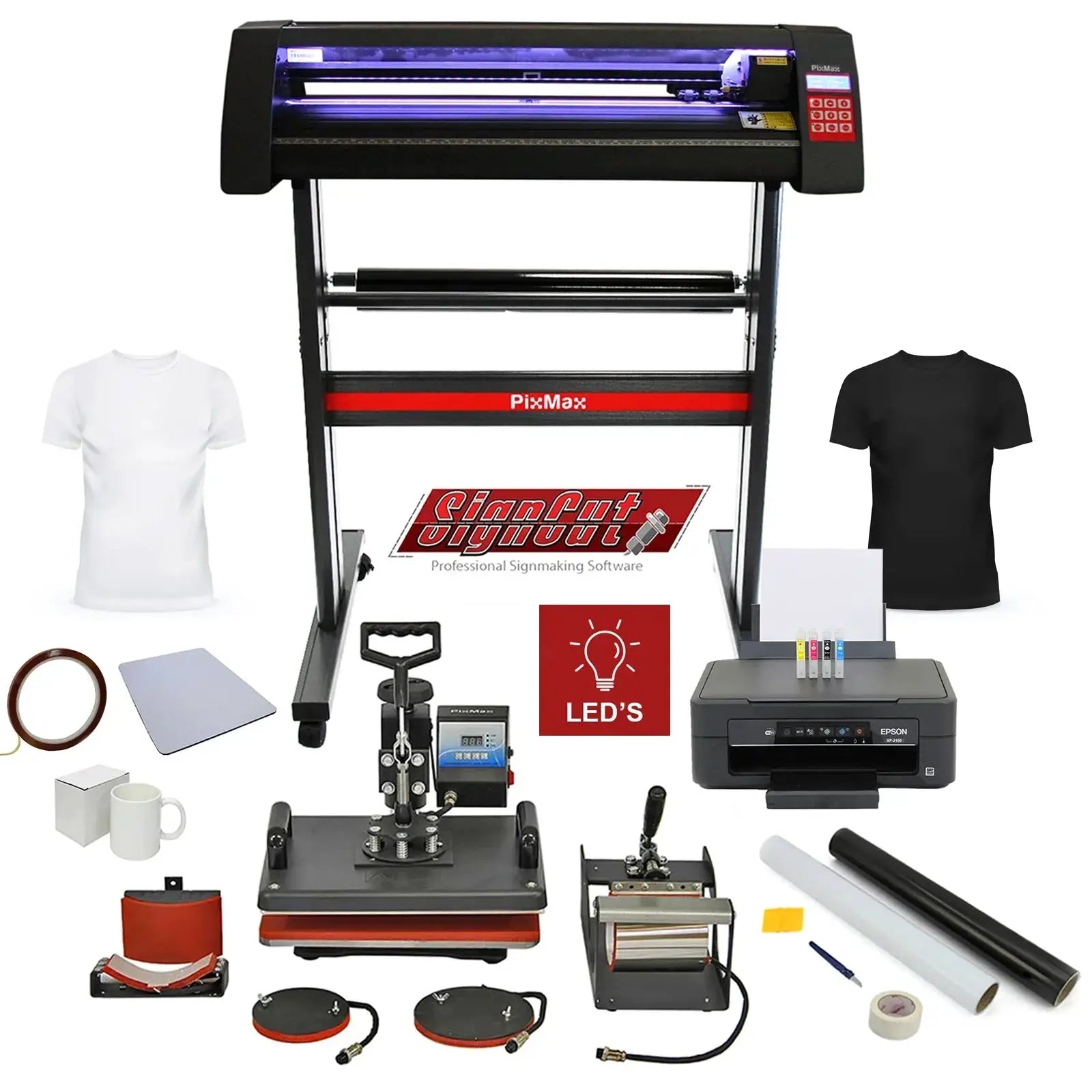 Monster Shop PixMax Da Vinci Bundle 5 in 1 Heat Press, LED Lit Vinyl Cutter, Printer, Accessories -