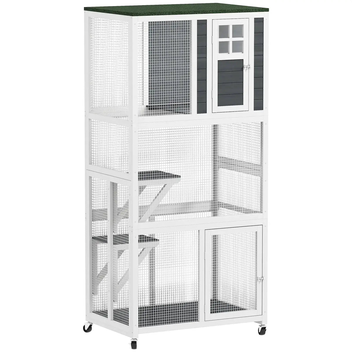 PawHut Wooden Catio Cat Outdoor Enclosure, Cat Cage with Waterproof Roof, Platforms, for Multiple Cats, White - from PawHut