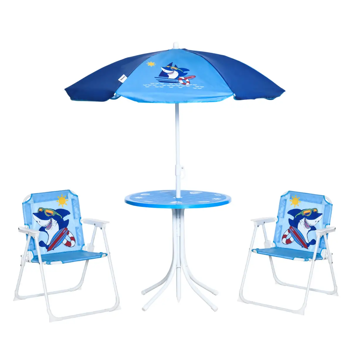 Unbranded Kids Foldable Four-Piece Garden Set w/ Table, Chairs, Umbrella - Blue - Picnic Tables