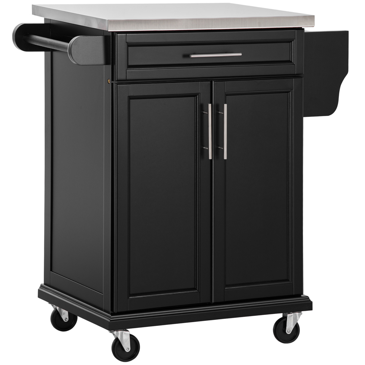 Rolling Kitchen Cart Storage Trolley with Drawer Towel Rail Steel Black HOMCOM - from Unbranded