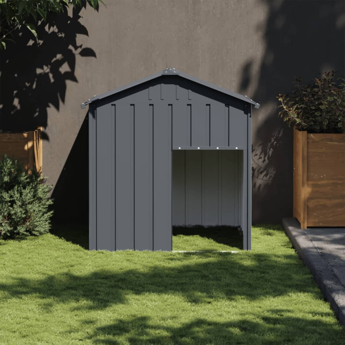 vidaXL Dog House with Roof Anthracite 117x103x123 cm Galvanised Steel - from vidaXL