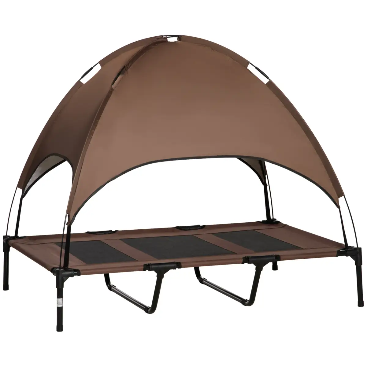 PawHut 122 cm Elevated Pet Bed Dog Cot Tent with Canopy Instant Shelter Outdoor Coffee - Dog Beds