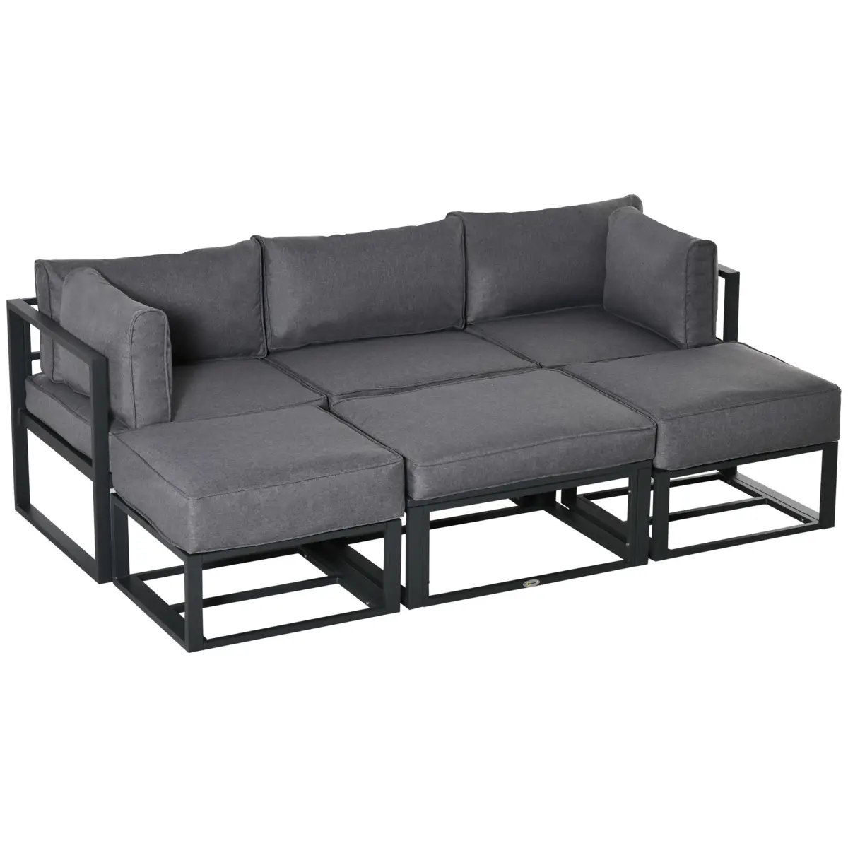 Outsunny Daybed 6 Piece Sectional Sofa Set, & Coffee Table, Footstool & Cushions, Grey - Garden Sofa Sets