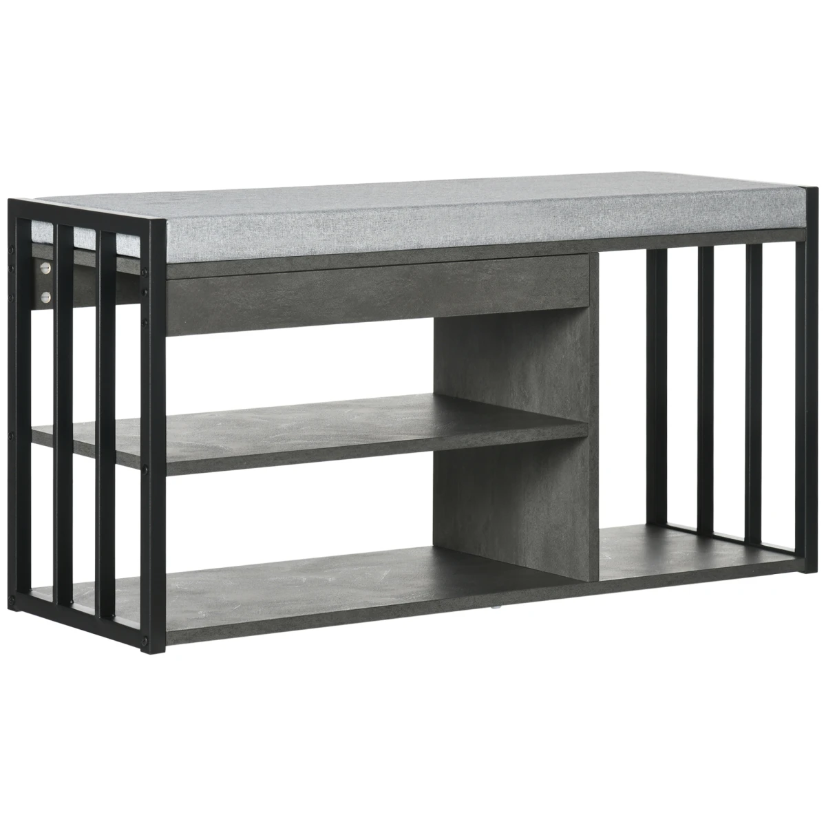 HOMCOM Upholstered Entryway Shoe Bench With Storage Open Shelves Grey Ideal For Small Hallways by HOMCOM