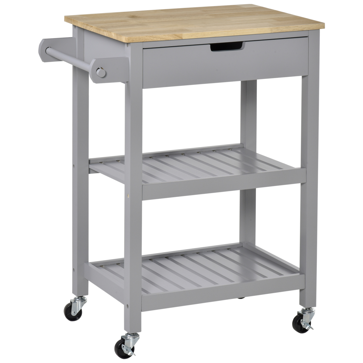 Kitchen Trolley Utility Cart on Wheels with Rubberwood Worktop Towel Rack - from HOMCOM