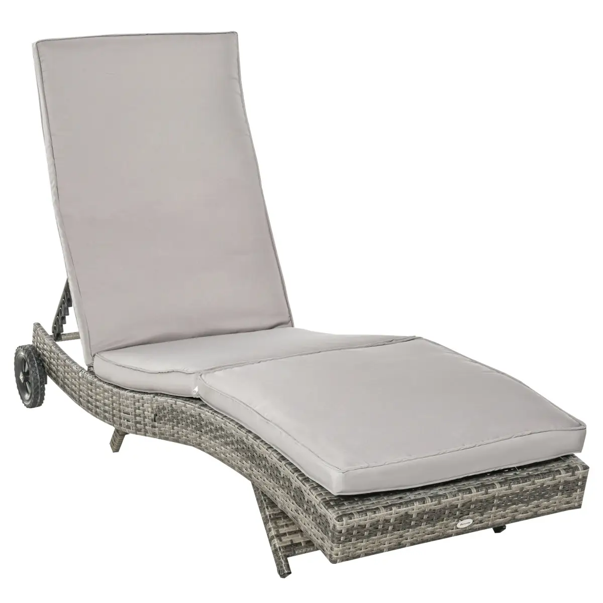 Outsunny Outsunny Outdoor Reclining Lounge Chair, PE Wicker, Rolling Wheels, Grey - Sun Lounger