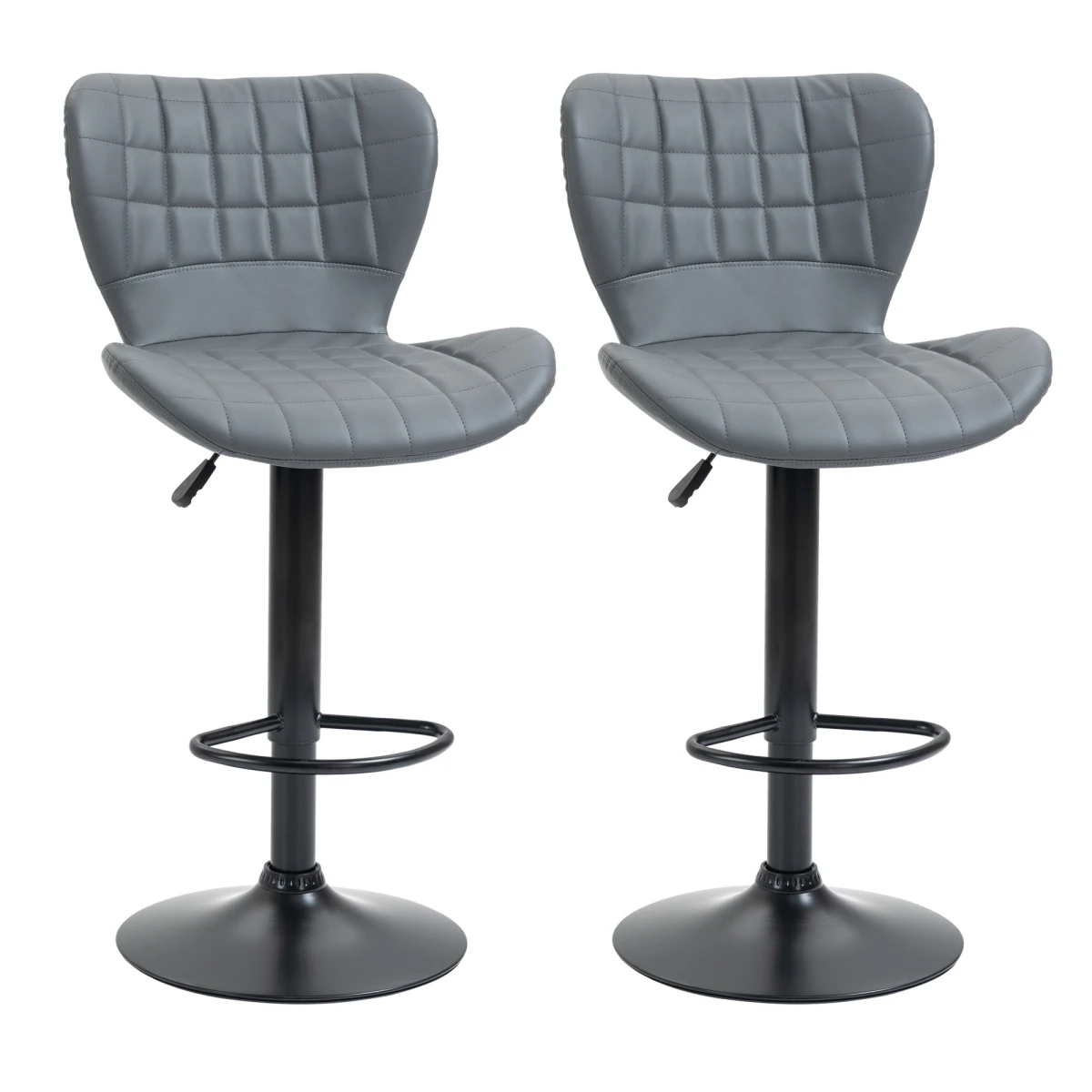 Bar Stools Set of 2 Adjustable Height Swivel Bar Chairs with Footrest Grey by Unbranded