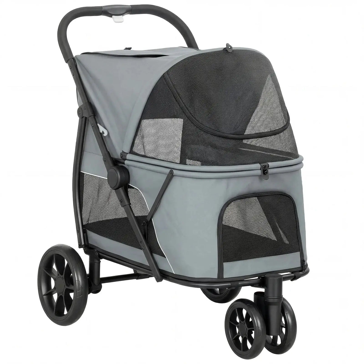 PawHut Dog Stroller, 3 Wheels Pet Stroller with Dual Entry, Easy One-Click Quick Fold, Mesh Windows, Washable Cushion - from PawHut