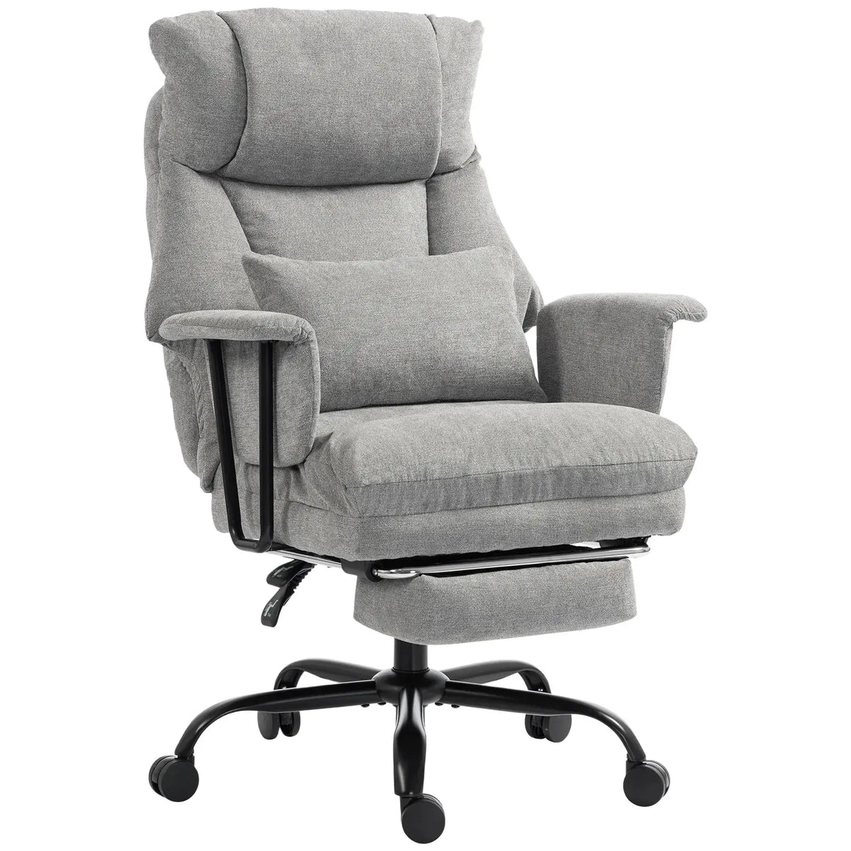HOMCOM Office Chair, 180kg Heavy Duty Linen Computer Desk Chair with Lumbar Support, Wide Seat, Spring Cushion, Grey - from HOMCOM