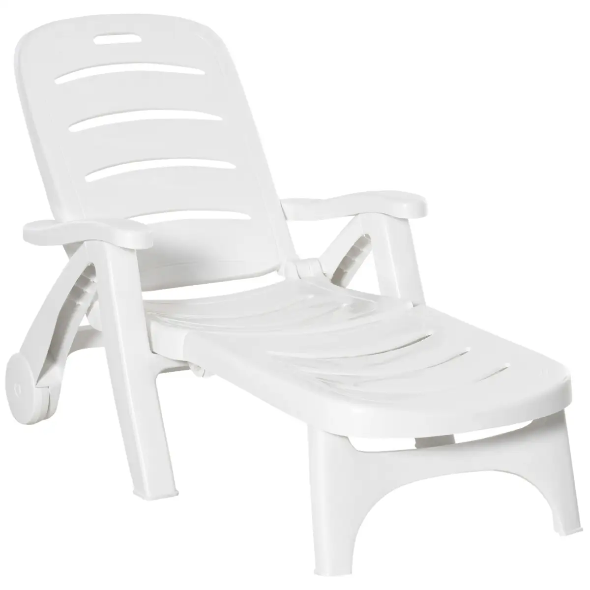 Unbranded Patio Folding Lounge Chair Recliner with Wheels & 5-Position Backrest Outsunny - Sun Lounger
