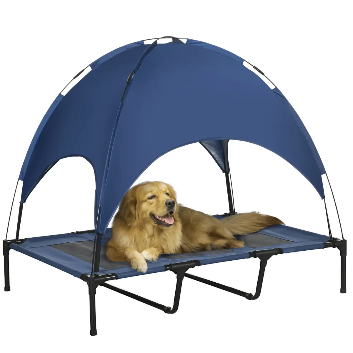 PawHut PawHut 122cm Elevated Dog Bed Cooling Raised Pet Cot UV Protection Canopy Blue - Dog Beds