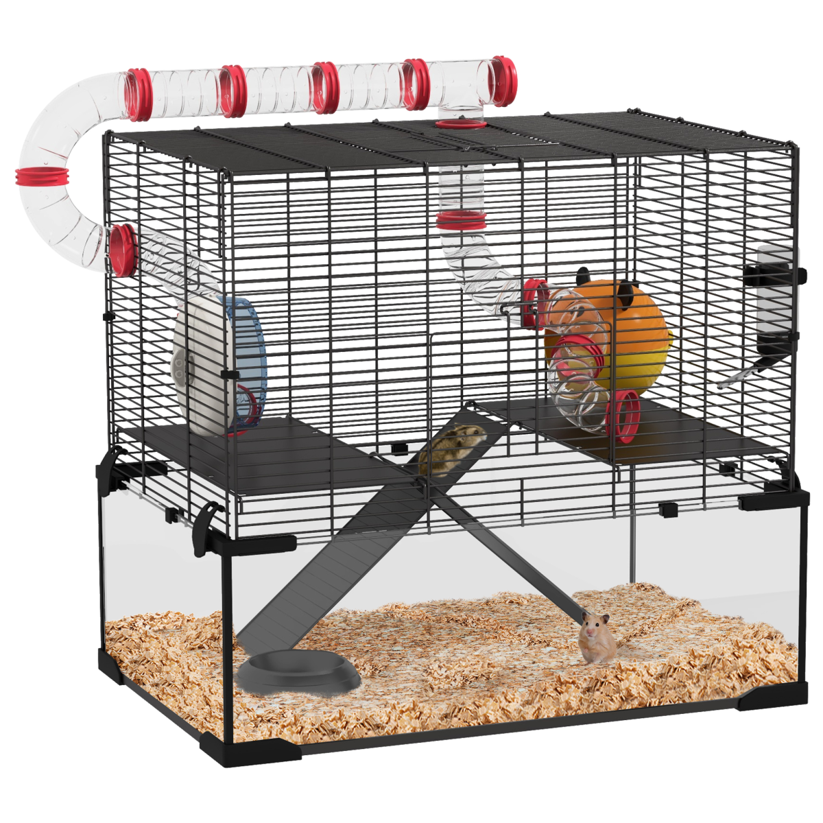 PawHut Hamster Cage w/ Tubes, Ramps, Platforms, Hut, 60 x 40 x 57cm - from PawHut