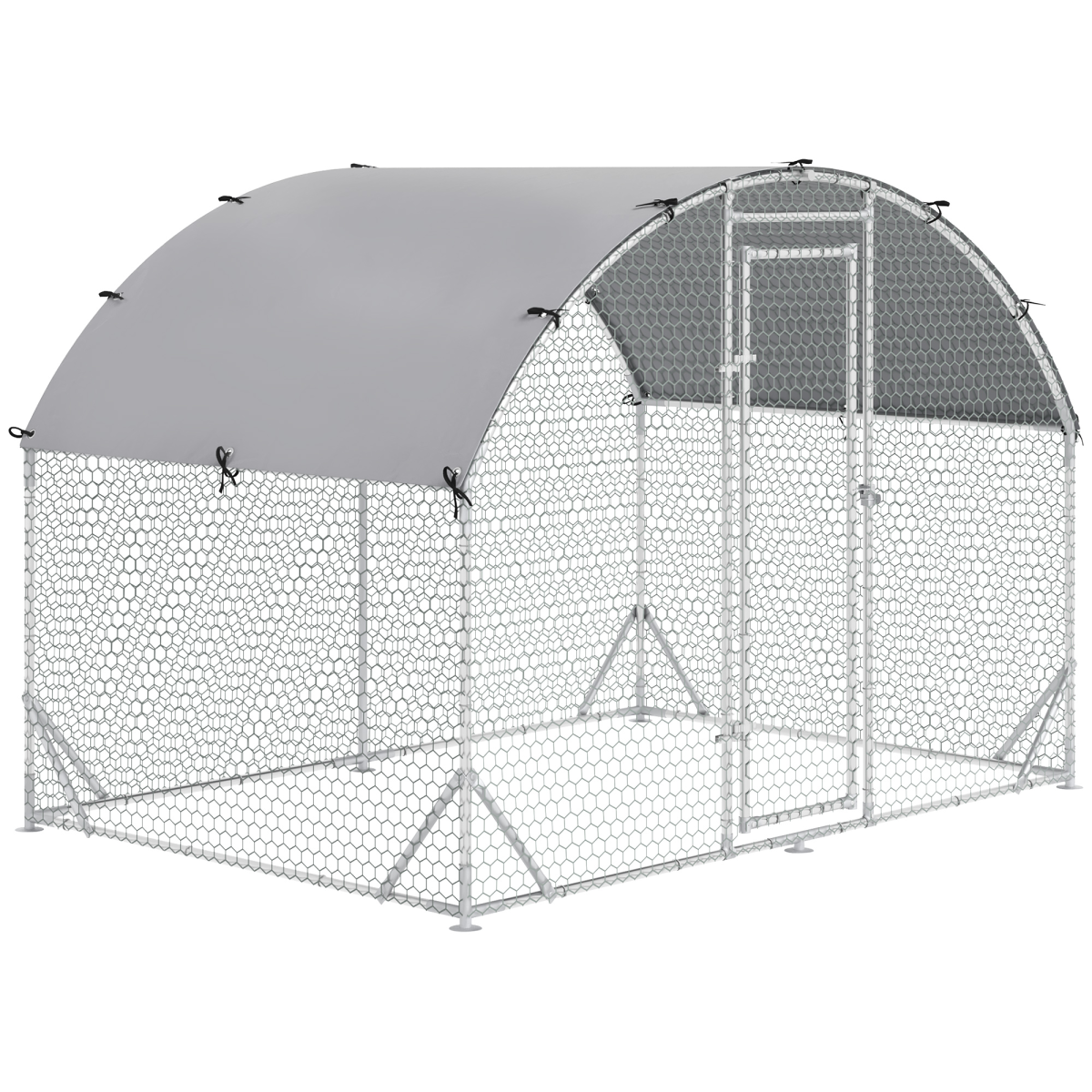 Chicken Run One Room Galvanised Chicken Coop Hen House w/ Cover 2.8 x 1.9 x 2m - from Pawhut