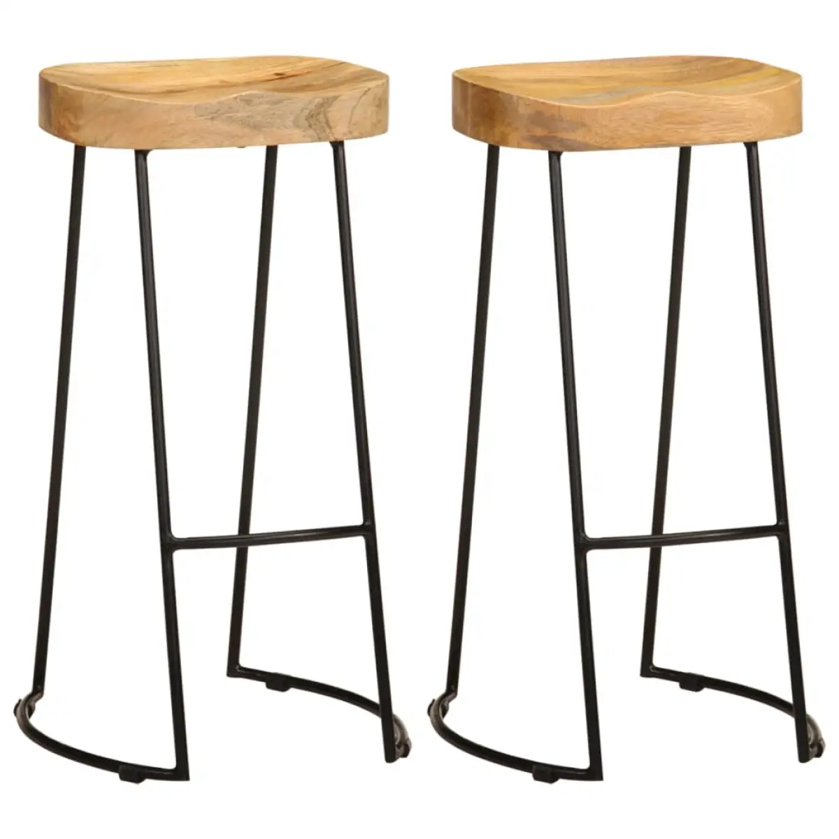 vidaXL Two-Piece Bar Stool Set Mango Wood With Black Metal Frame vidaXL Gavin Design Ergonomic Seat - Bar Stool