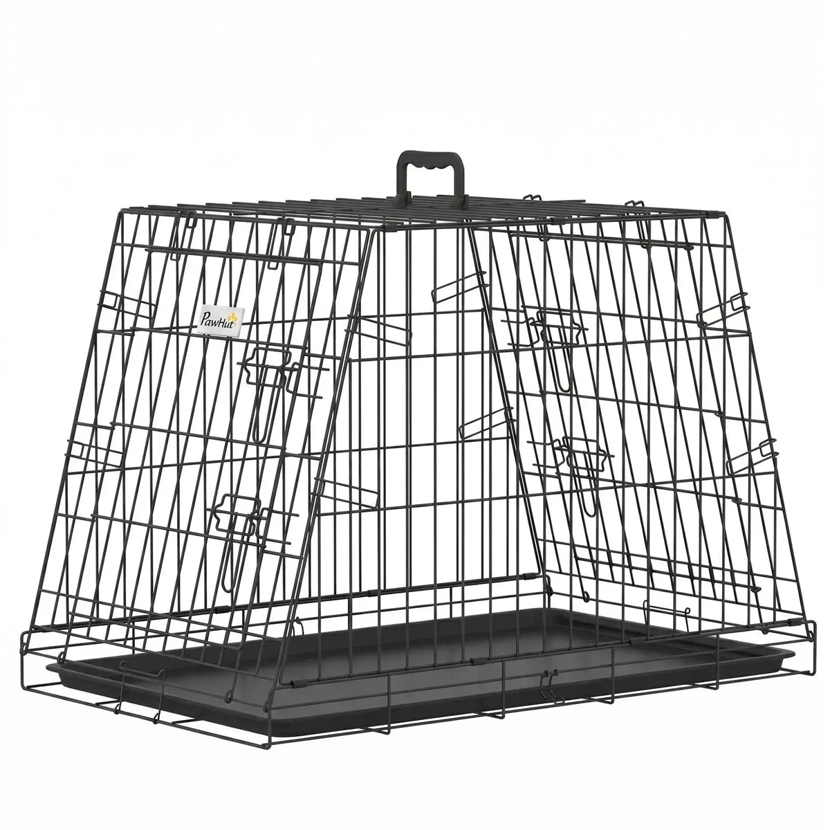 PawHut 30"(76 cm) Car Dog Crate Collapsible Slanted Travel Small Dog Cage with Tray & Handle 76L x 48W x 53H cm - from PawHut
