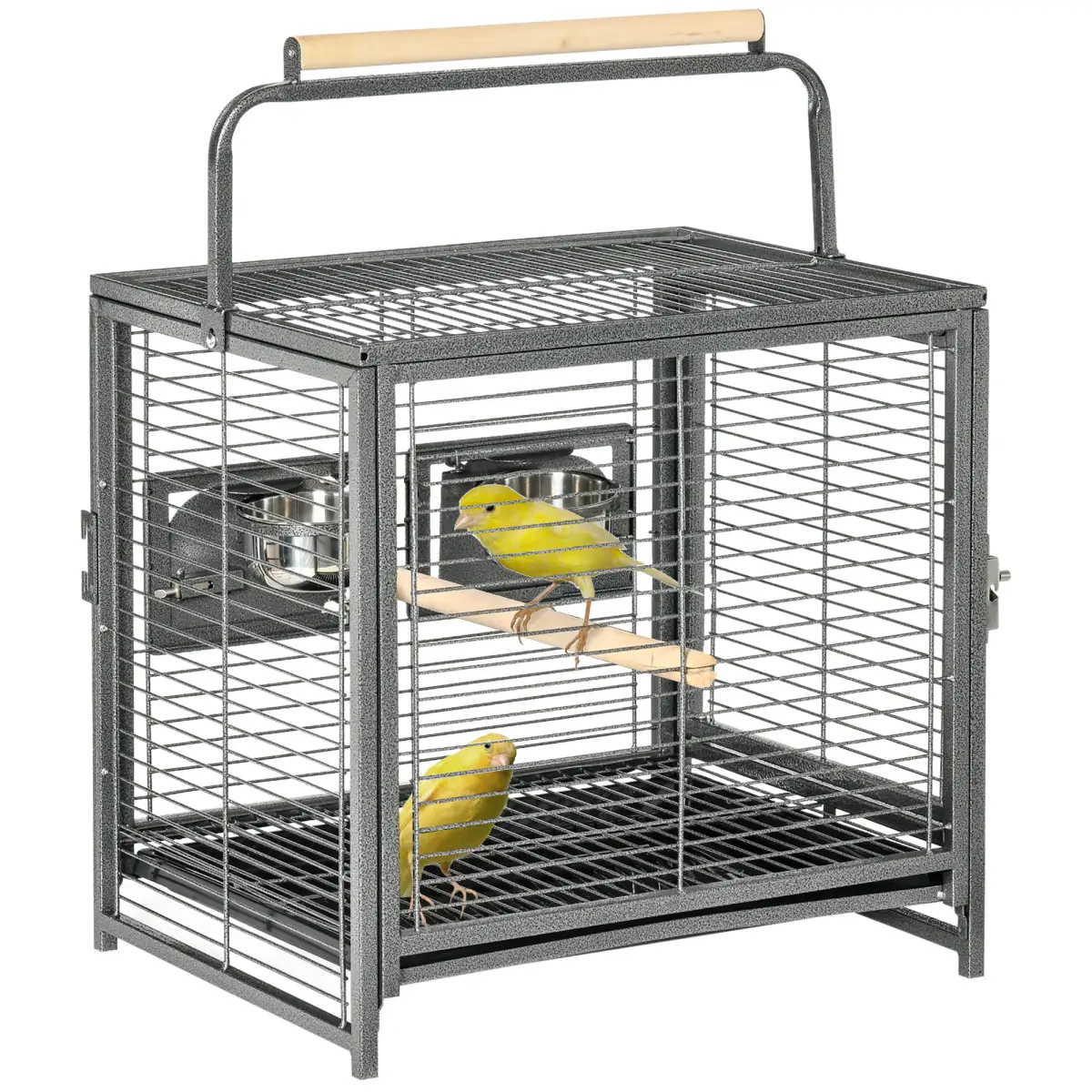 PawHut Parrot Cage Bird Carrier w/ Wooden Perch, Handle - Pet Cage