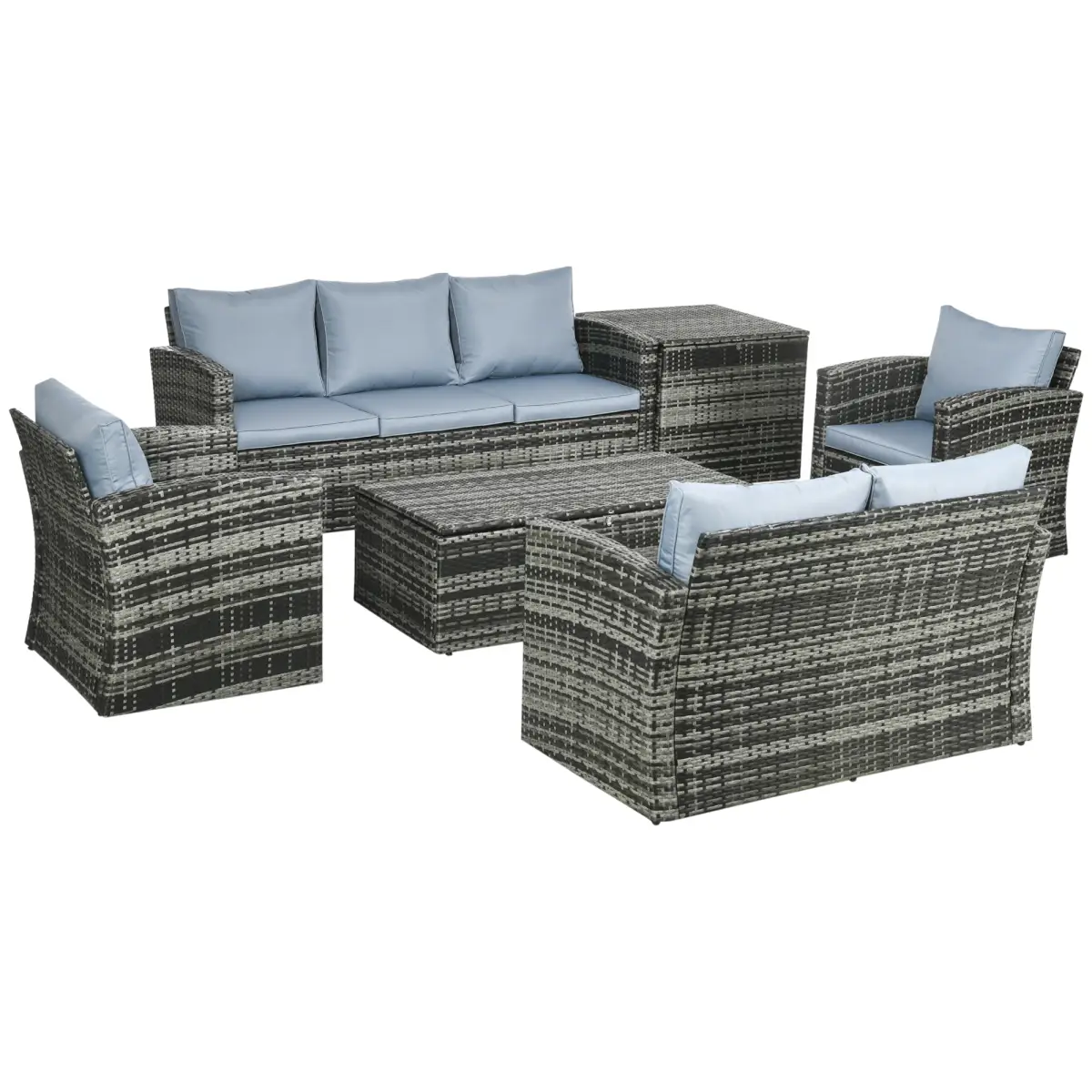 Outsunny Outsunny 6 PCS Patio Rattan Sofa Set Conversation Furniture Grey - Garden Sofa Sets