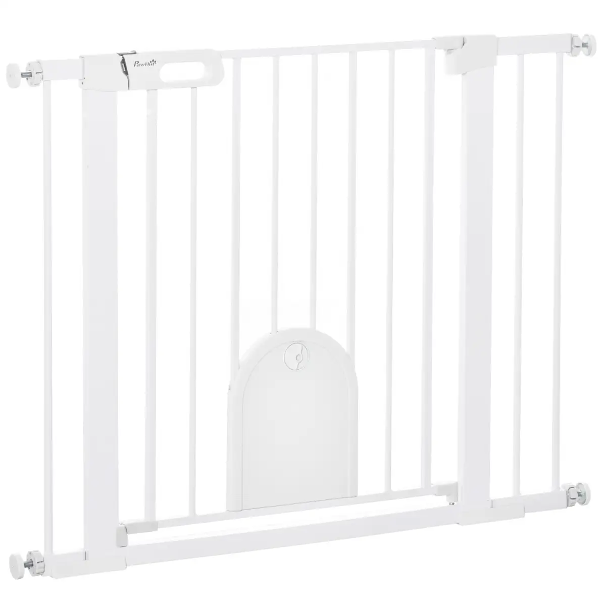 PawHut 75-103 cm Pet Safety Gate Pressure Fit Stair w/ Small Door Double Locking - Pet Gate