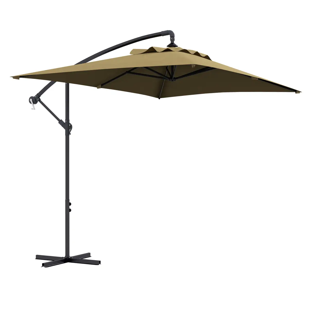 Outsunny Outsunny 3 m Cantilever Parasol with Cross Base, Crank Handle, 6 Ribs, Brown - Parasol