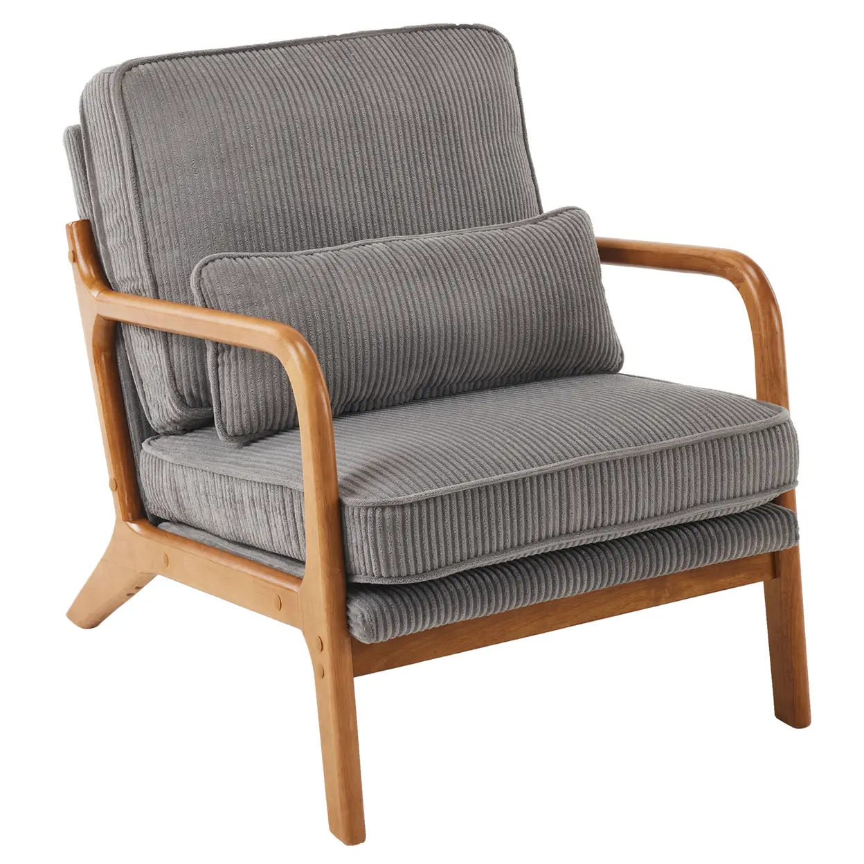 N/A Low Arm Accent Chair - Light Gray Corduroy Upholstered Indoor Lounge Chair, Compact Single Seater with Sturdy Frame (330LBS Weight Capacity) - Accent Chair