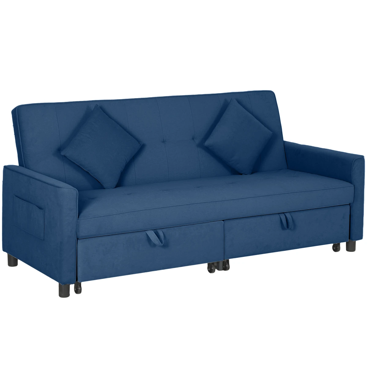 HOMCOM Sofa Bed L Shaped Click Clack Velvet Cushions Home - Sofa Bed