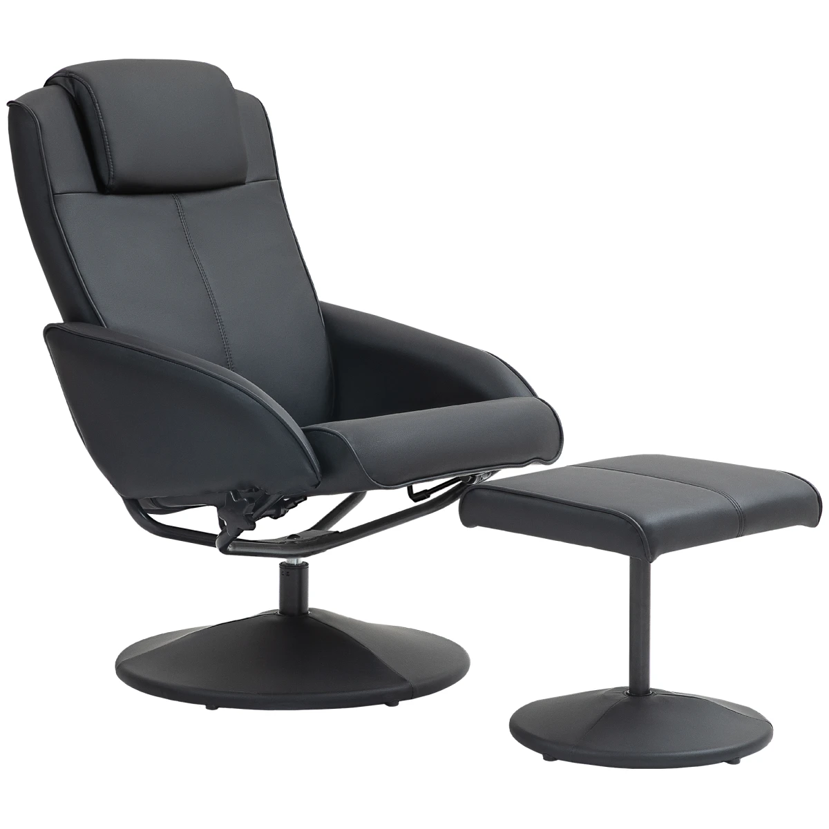 HOMCOM Swivel Armchair With Footstool Standard Size Faux Leather Upholstery 145 Degree Recline Living Room by AIYAPLAY