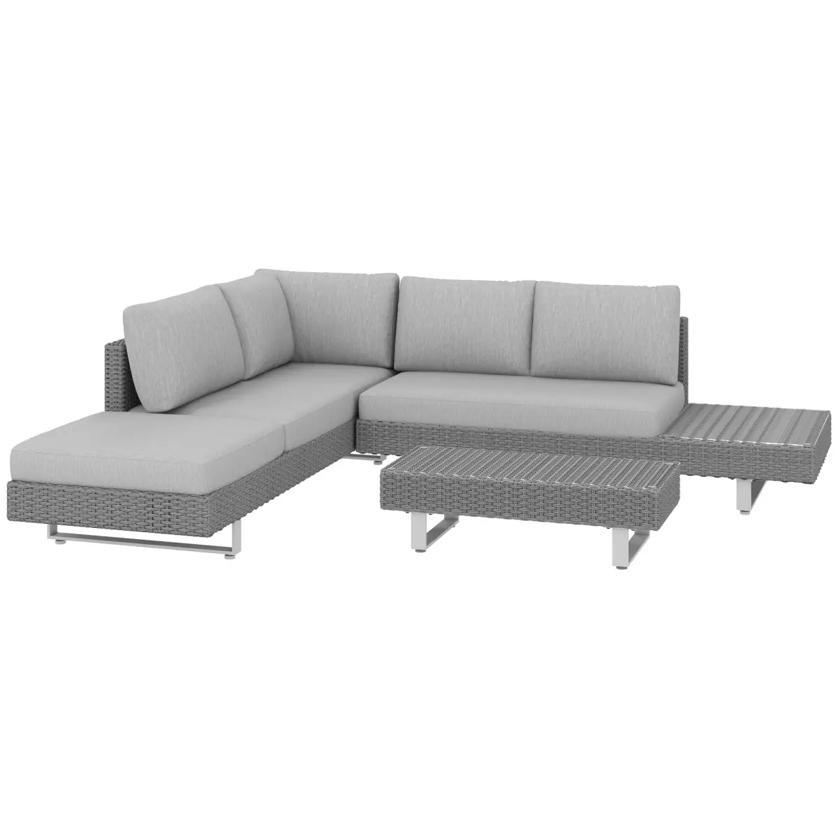 Outsunny Outsunny 3pc Rattan Wicker Sofa Set with Tea Table & Cushions, Light Grey - Garden Set