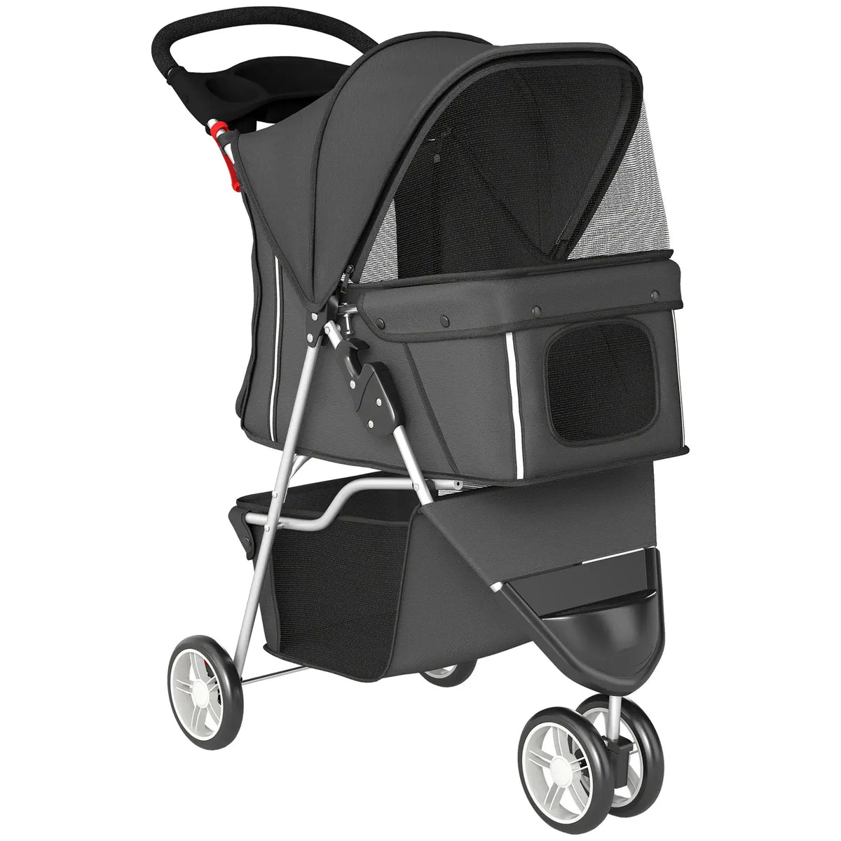 PawHut Dog Stroller, 3 Wheels Foldable Pet Stroller with Adjustable Canopy, Storage Basket for Small Mini Breeds, Dark Grey - from PawHut