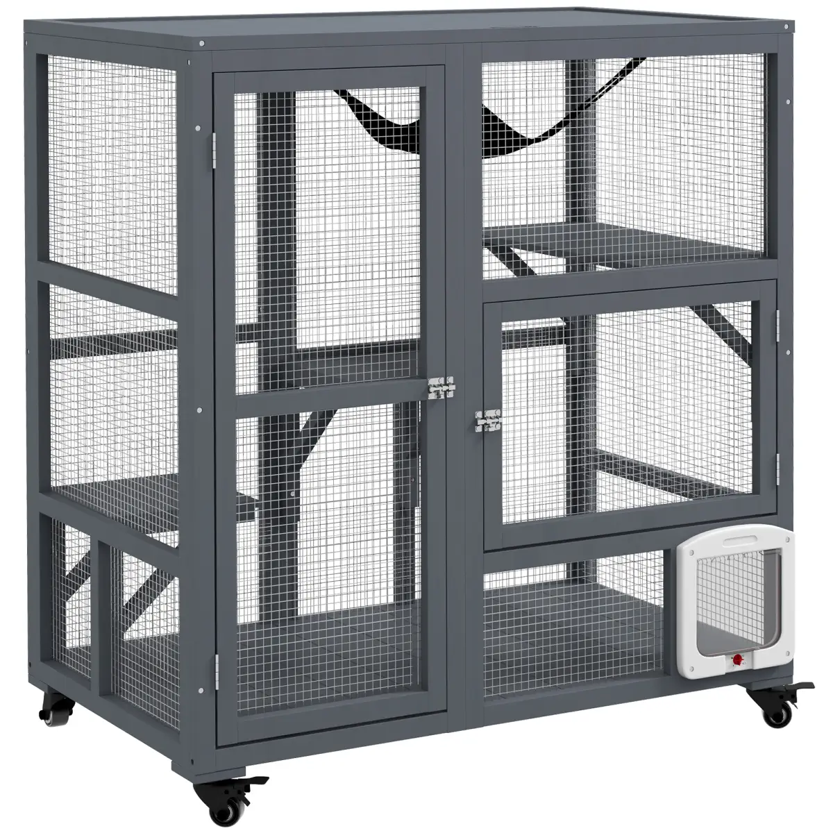 PawHut Outdoor Catio Cat House on Wheels with Platforms, Hammock - Cat House