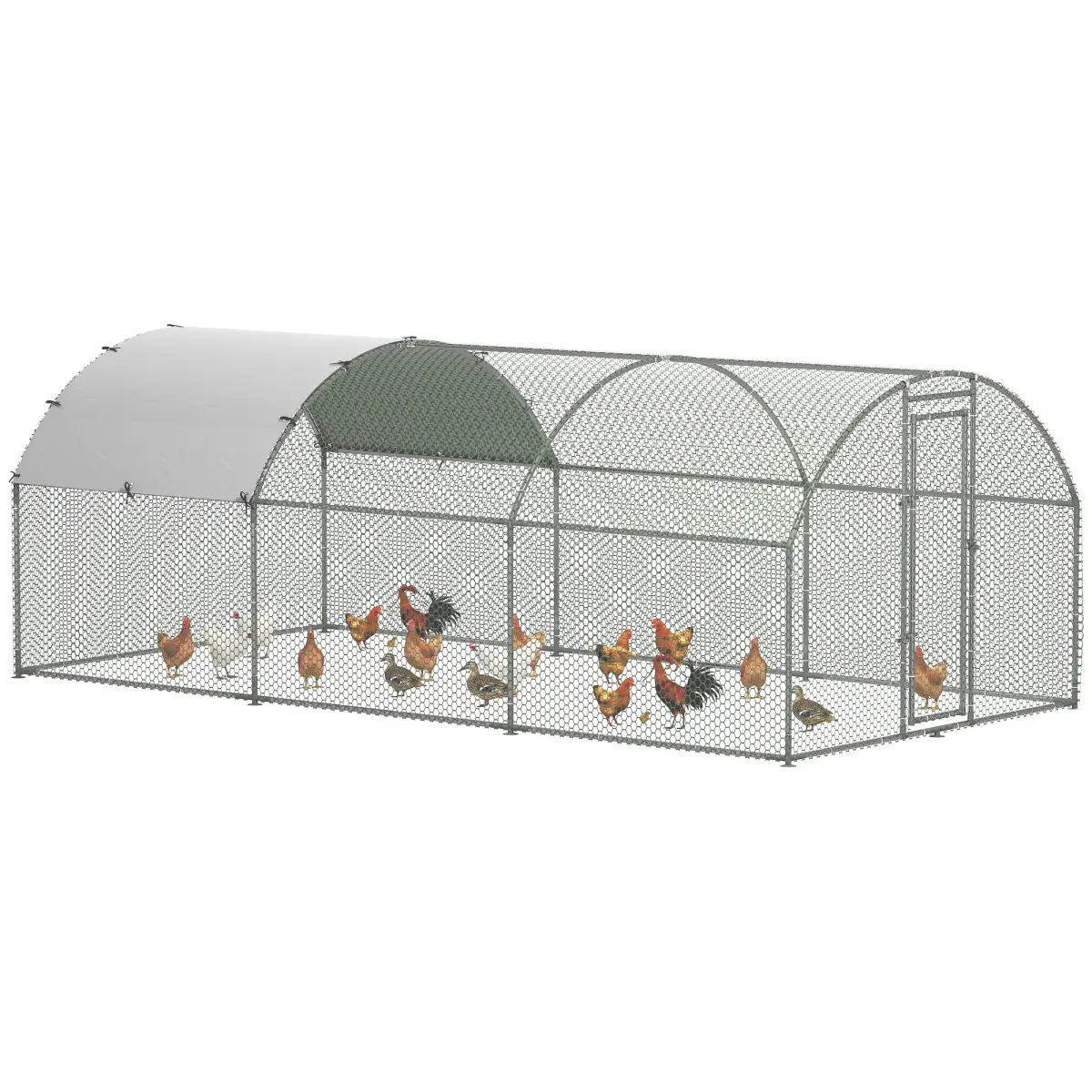 PawHut PawHut Walk-In Chicken Run Galvanised Chicken Coop with Cover 2.8 x 1.9 x 2m - Chicken Coop