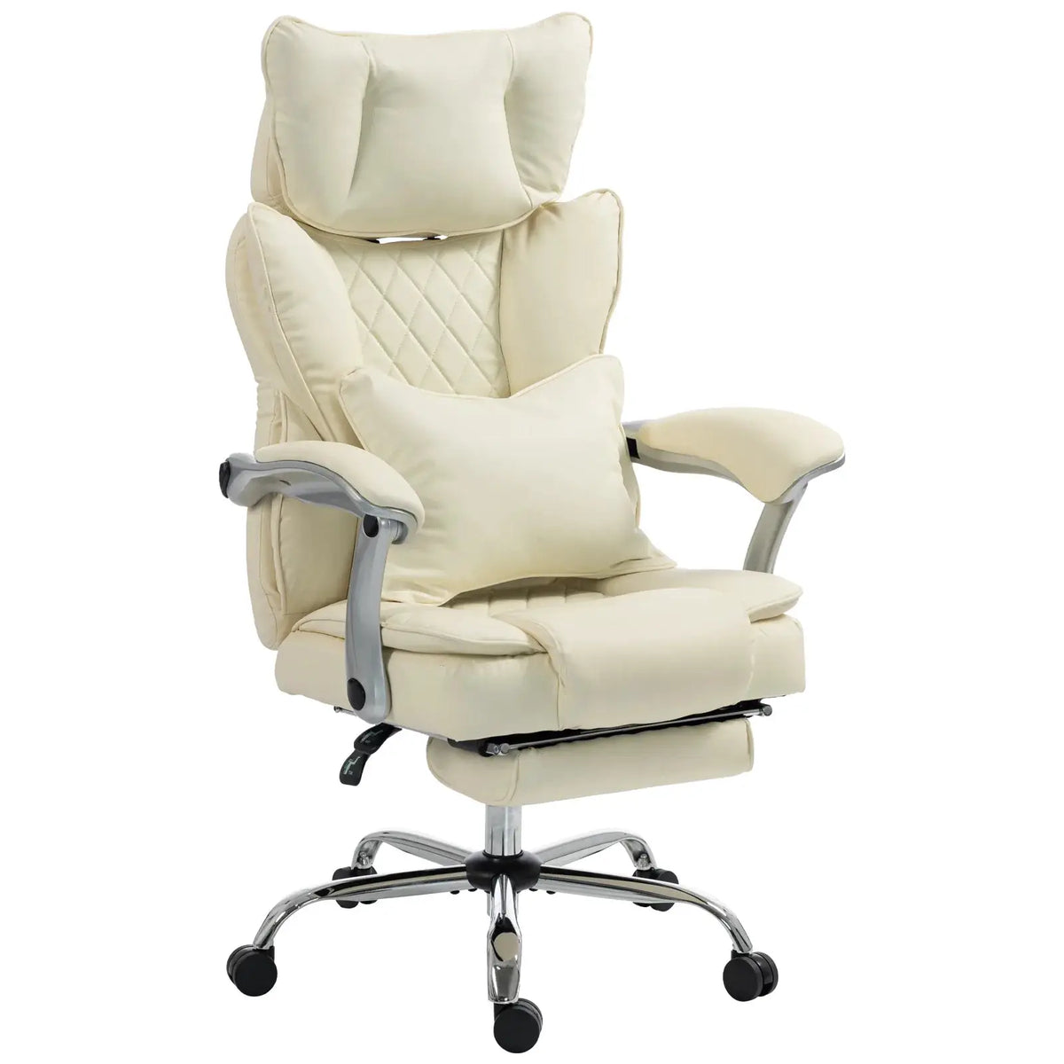 HOMCOM Executive Office Chair, PU Big and Tall Office Chair 180 kg with Wide Seat, Reclining, Lumbar Support, Beige - from HOMCOM
