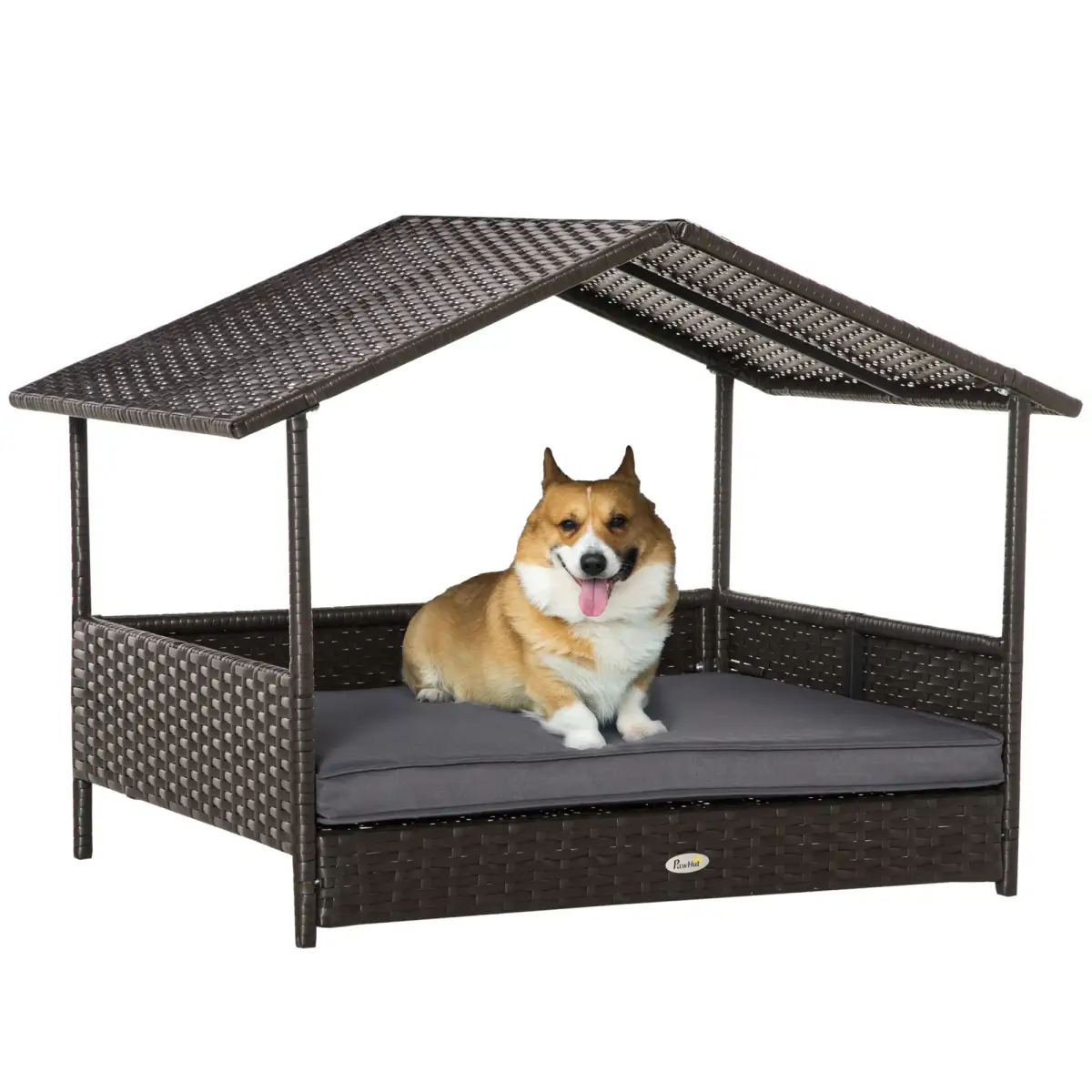 PawHut PawHut Wicker Dog House, Rattan Pet Bed with Soft Cushion, Cat Basket - Grey - Dog Beds