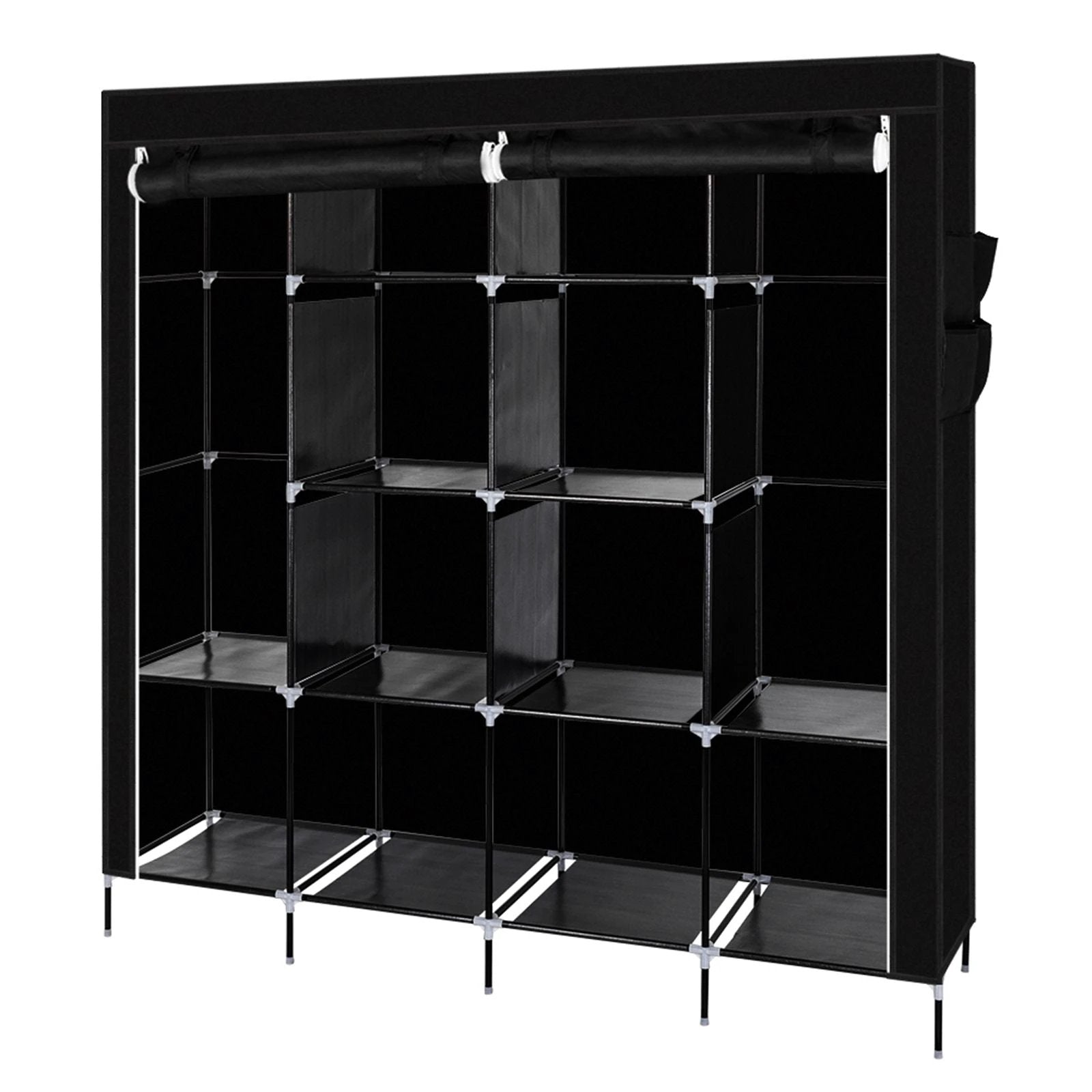 N/A 67" Clothes Closet Portable Wardrobe Clothes Storage Rack 12 Shelves 4 Side Pockets Black -