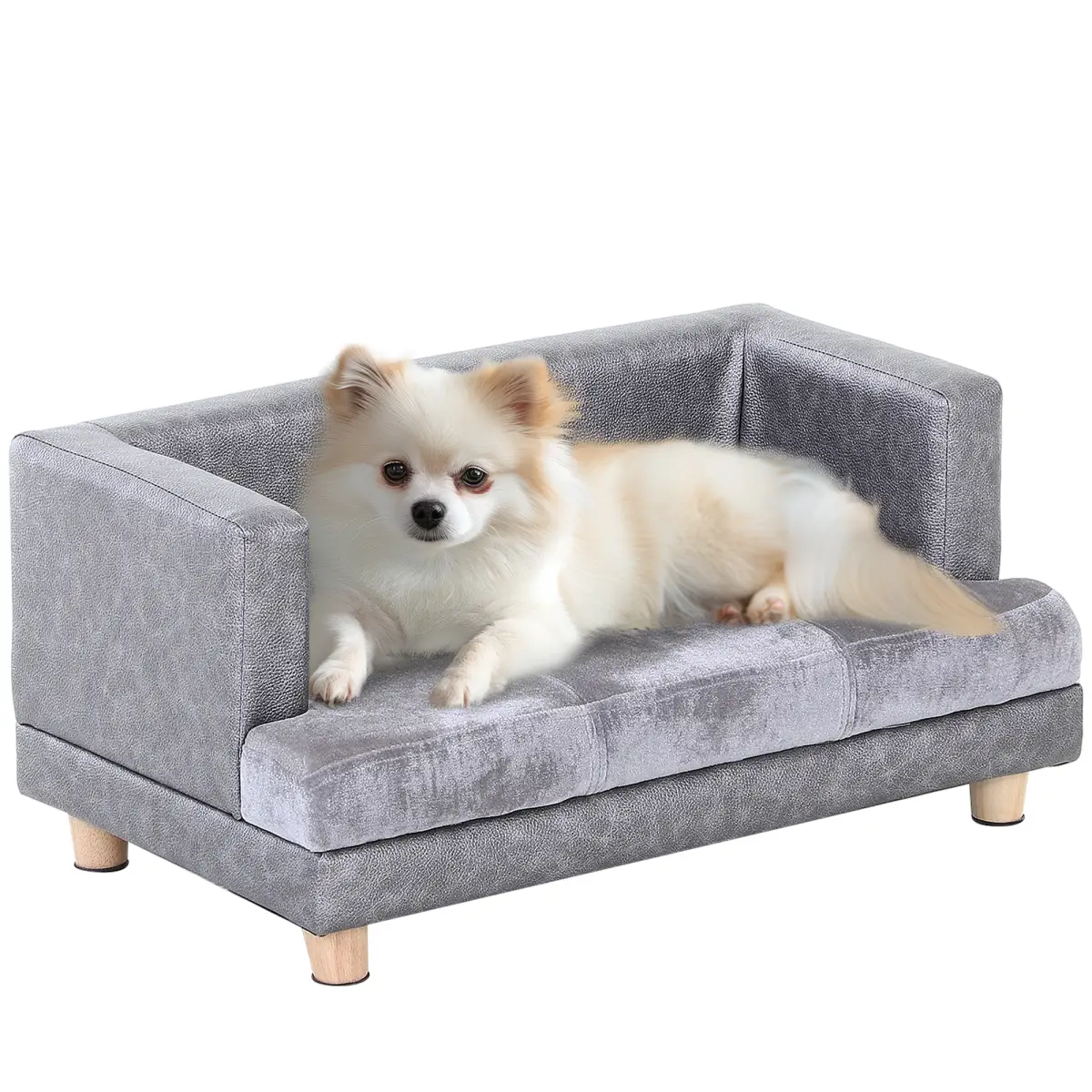 PawHut Dog Sofa Bed Kitten Couch Lounge for Small-Sized Dogs, Soft Padded - Grey - Dog Beds