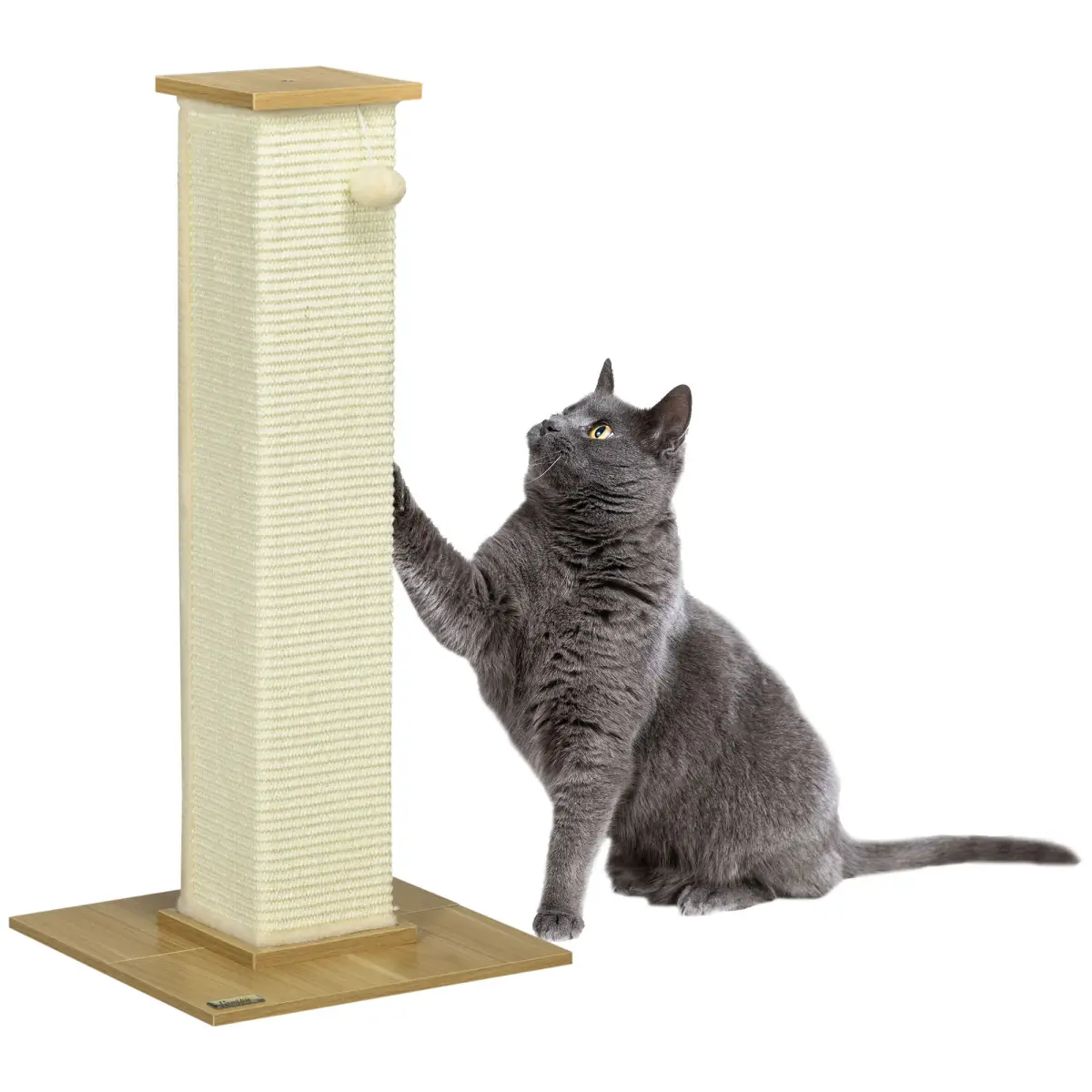 PawHut 80cm Sisal Rope Scratching Post w/ Toy Ball - White - Cat Tree