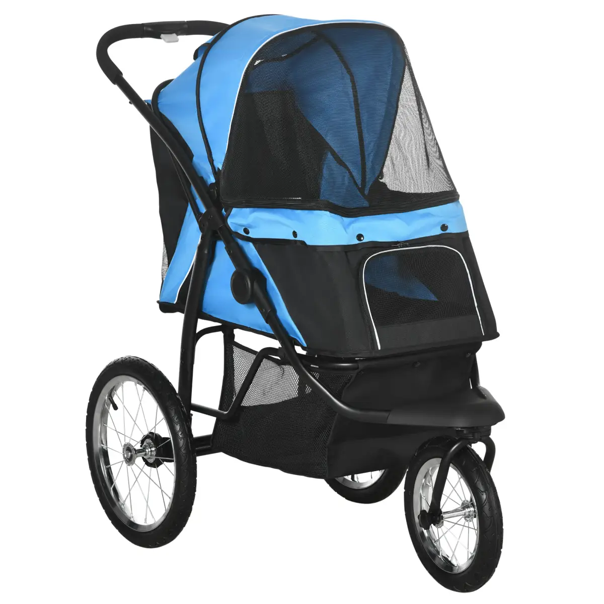 PawHut 3 Wheel Pet Stroller, for Medium Small Dogs, Foldable Cat Pram - Blue - Pet Carrier