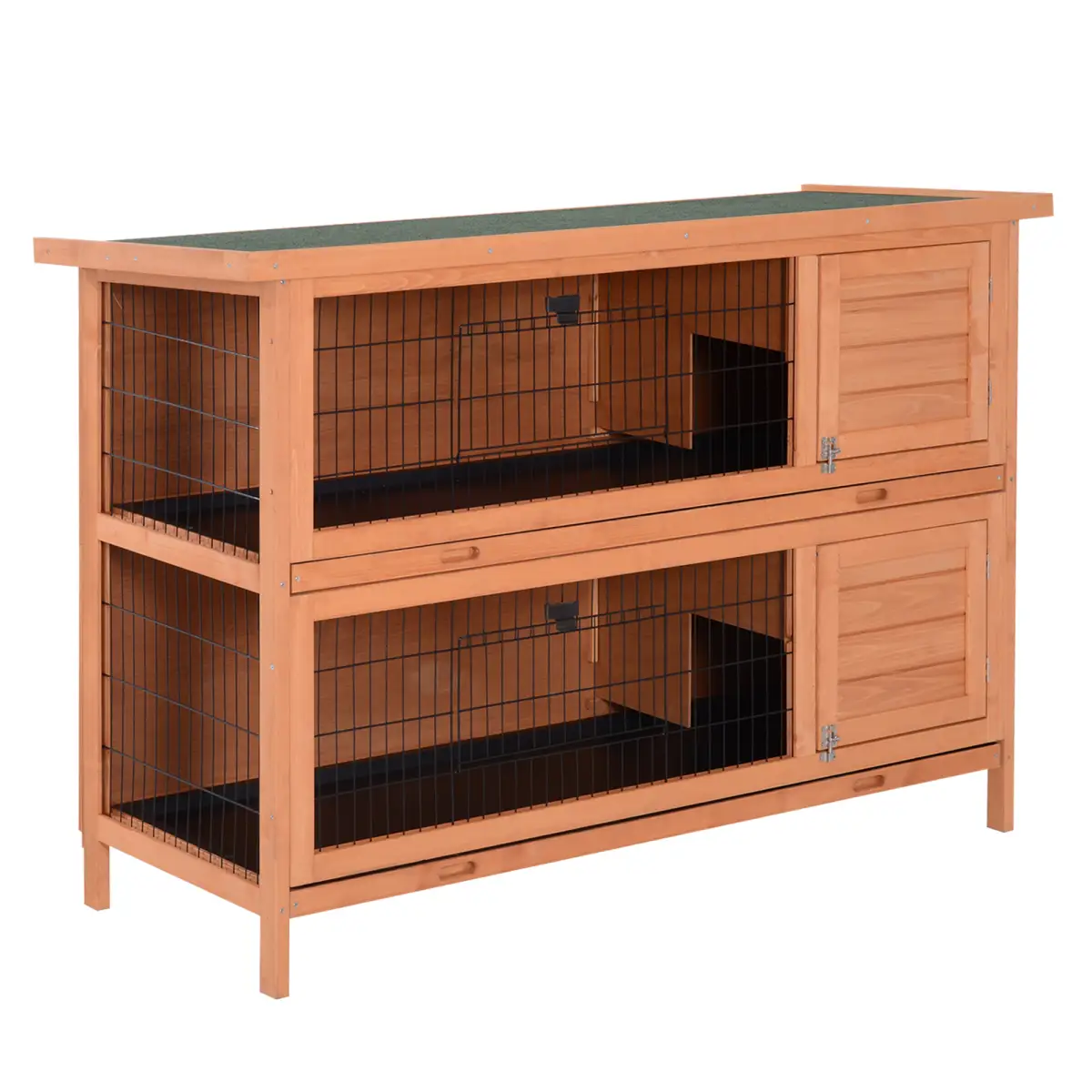 Pawhut Rabbit Hutch for Two Rabbits Outdoor Guinea Pig Cage w/ Removable Trays, Orange - Rabbit Hutch