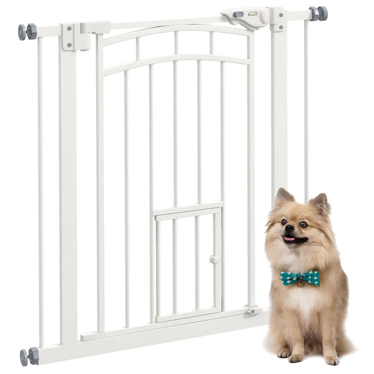 PawHut PawHut Pressure Fit, Safety Gate Dog Gate w/ Small Cat Door Opening, 74-80cm - Pet Gate