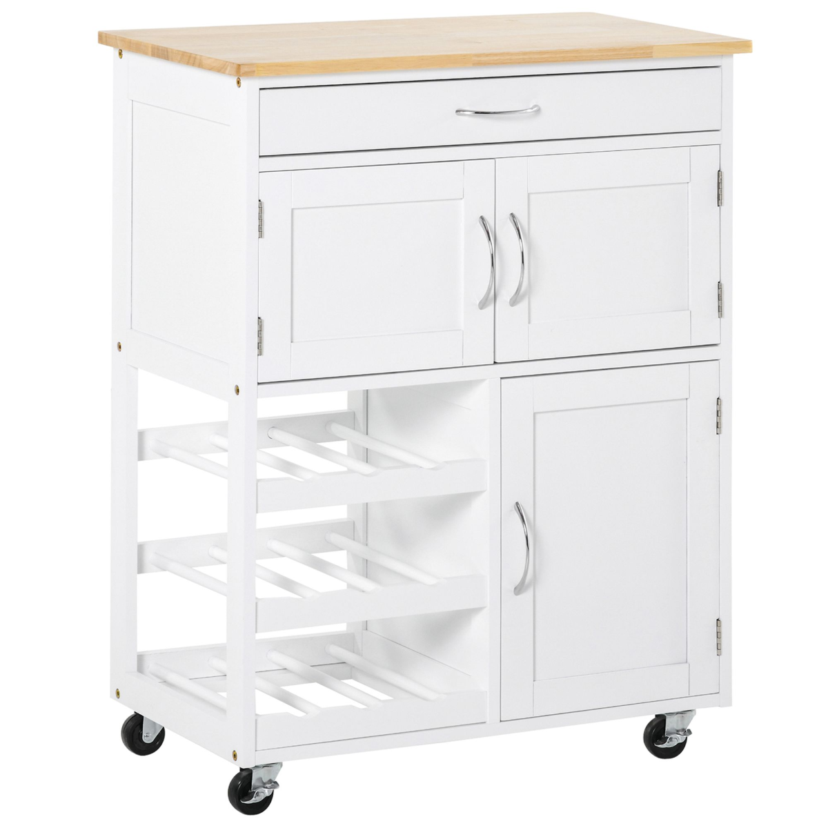 Modern Kitchen Trolley Rolling Island Storage Cart Drawer 9 Bottle Rack White - from HOMCOM