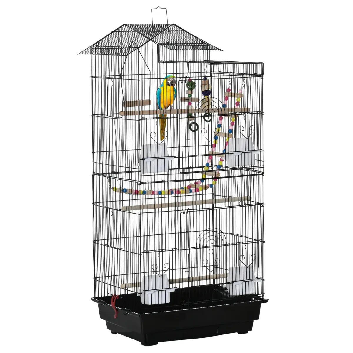 Unbranded Metal Bird Cage for Budgies, Finches w/ Accessories, Toys, Tray, Handle - Black - Bird Cage