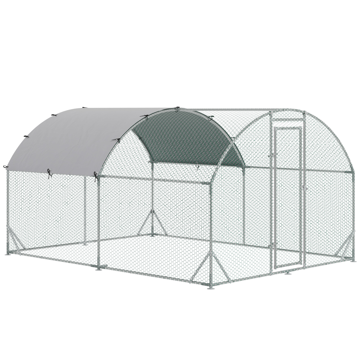 Walk-In Chicken Run Galvanised Chicken Coop w/ Cover 2.8 x 3.8 x 2m Pawhut - from Unbranded