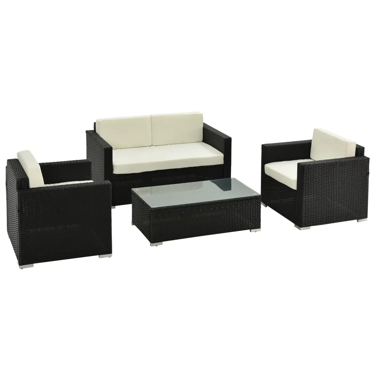 Outsunny 4 Pieces Rattan Sofa Set, Steel-Black - Garden Sofa Sets