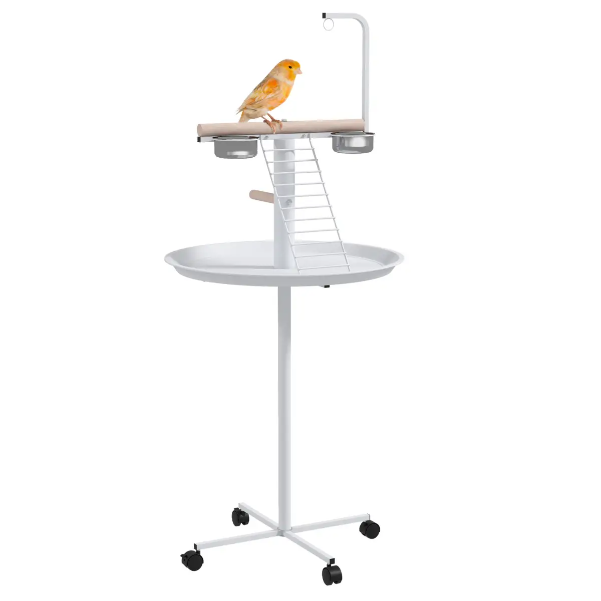 PawHut PawHut Bird Table with Four Wheels, Perches, Stainless Steel Bowls, Round Tray - Bird Feeder