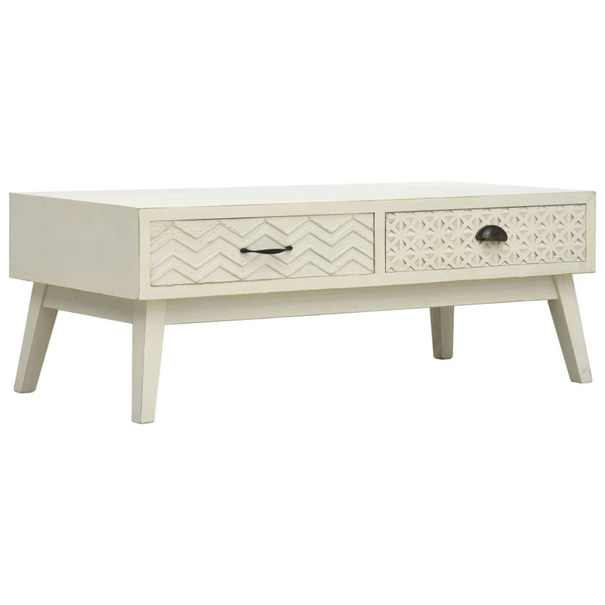 vidaXL VidaXL Coffee Table 110x50x40 cm Two Drawers Carved Front Vintage Style For Living Room - Coffee Table
