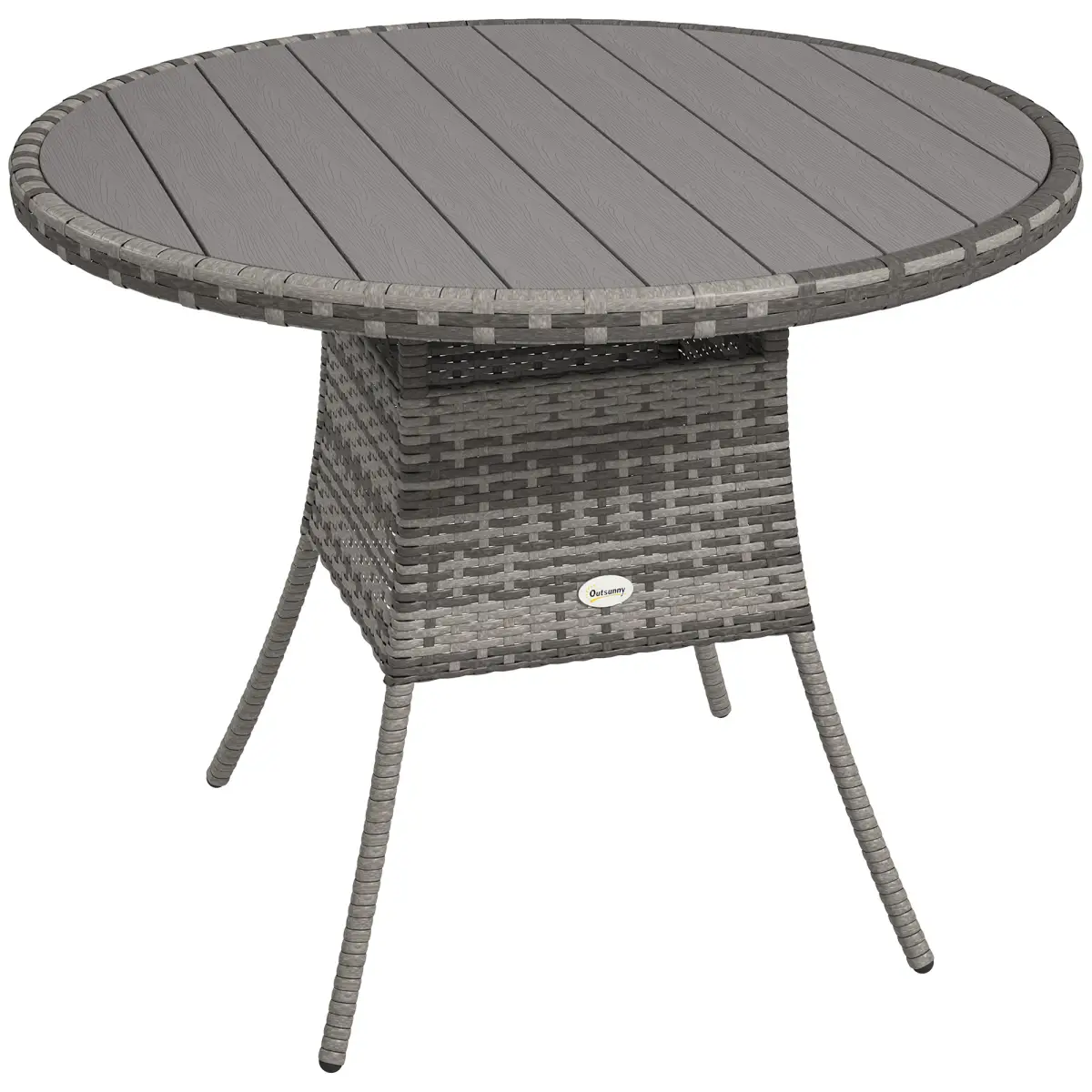 Outsunny Outsunny Outdoor PE Rattan Dining Table w/ Wood-plastic Composite Top, Grey - Garden Table