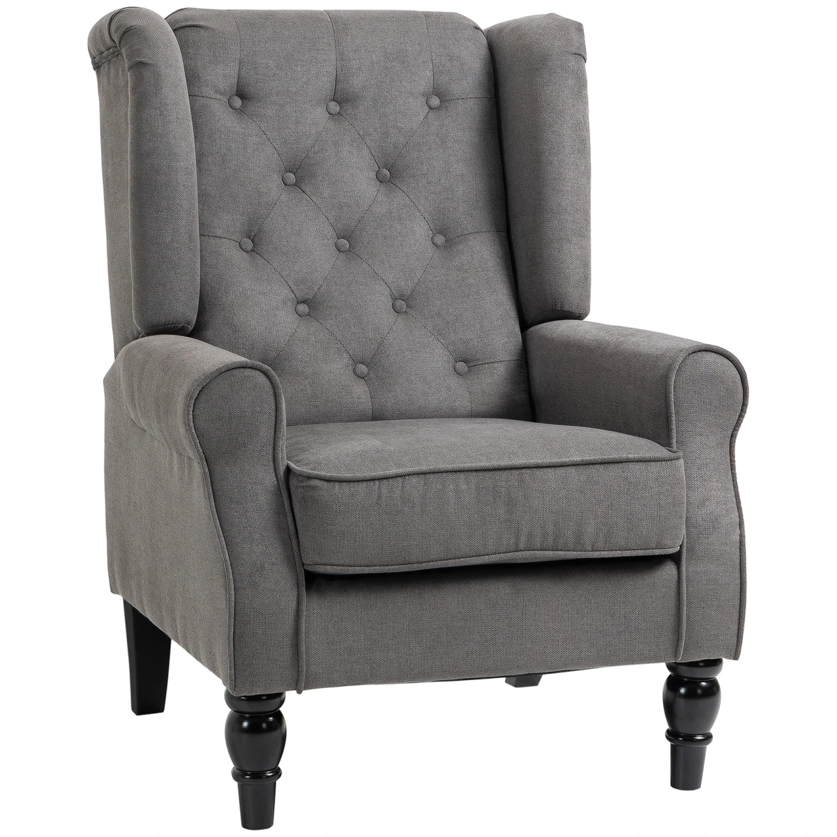HOMCOM Accent Armchair Standard Tufted Wingback Grey Fabric Home - Armchair