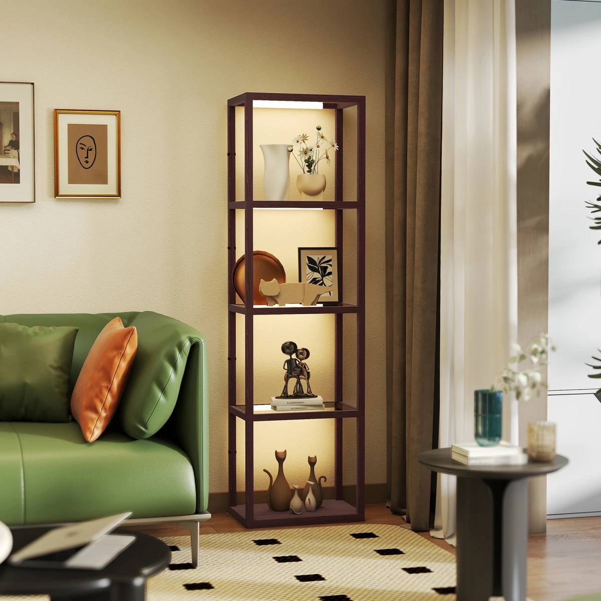 Premium Floor Lamp With Four Tier Shelves And Led Warm White 3000K For Cozy Living Room Ambience by N/A