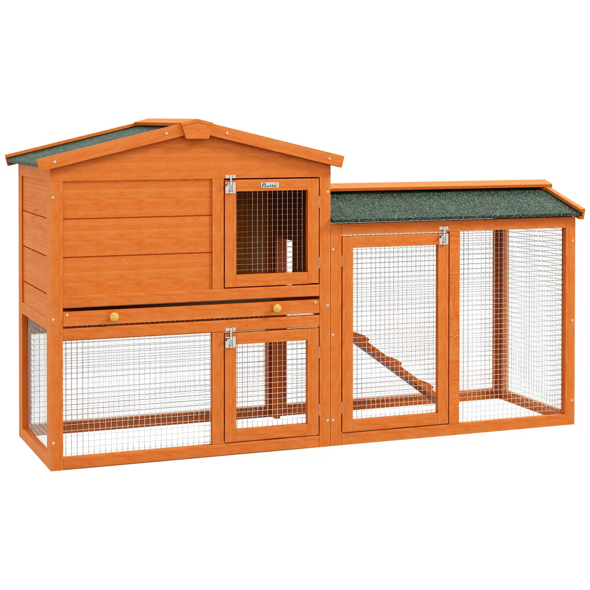 PawHut PawHut Wooden Rabbit Hutch with Run, Ramp, Slide-out Tray, Orange - Rabbit Hutch