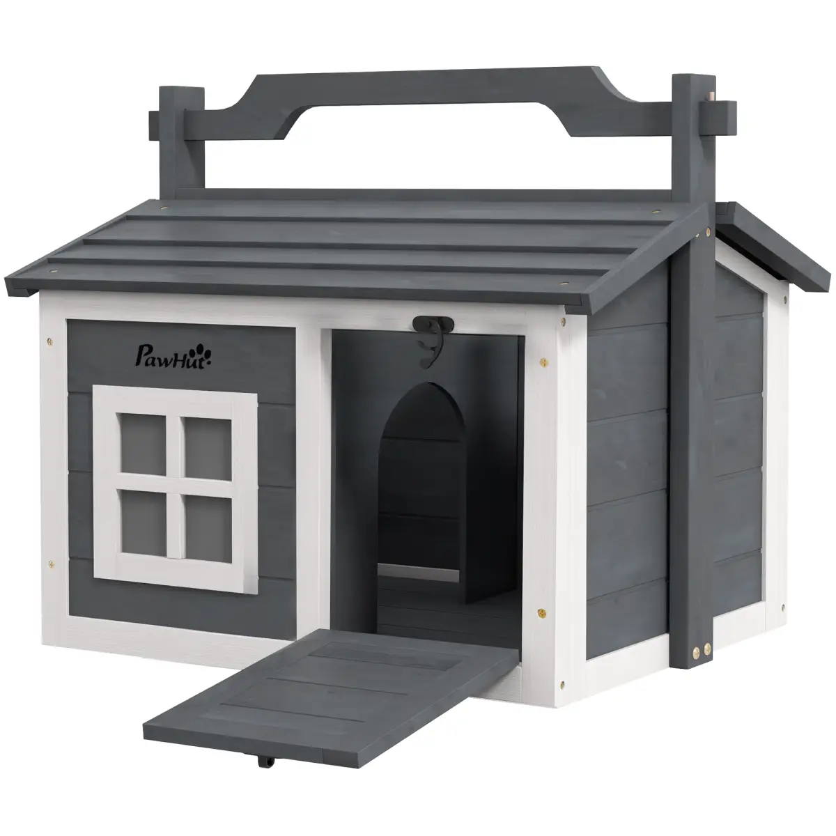 PawHut PawHut Rabbit Hutch Indoor Outdoor w/ Top Handle, Openable Roof - Grey - Rabbit Hutch