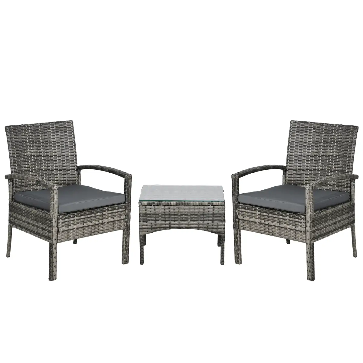 Outsunny Outsunny 3PC Garden Rattan Bistro Set Balcony Dining Table Chair Mixed Grey - Garden Set